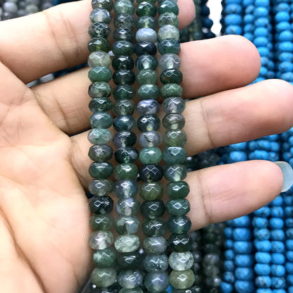 CRB140 Moss Agate Beads Faceted Rondelle 4x6mm 15" Strand