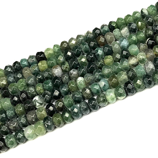 CRB141 Moss Agate Beads Faceted Rondelle 5x8mm 15" Strand