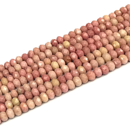 CRB145 Pink Wood Jasper Beads Faceted Rondelle 4x6mm 15" Strand