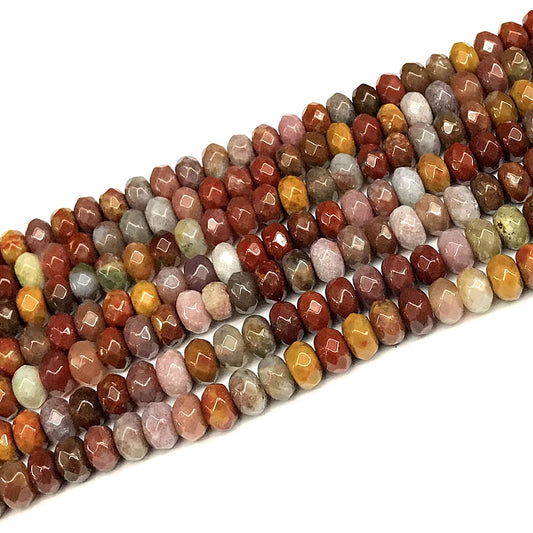 CRB152 Red Moss Agate Beads Faceted Rondelle 5x8mm 15" Strand