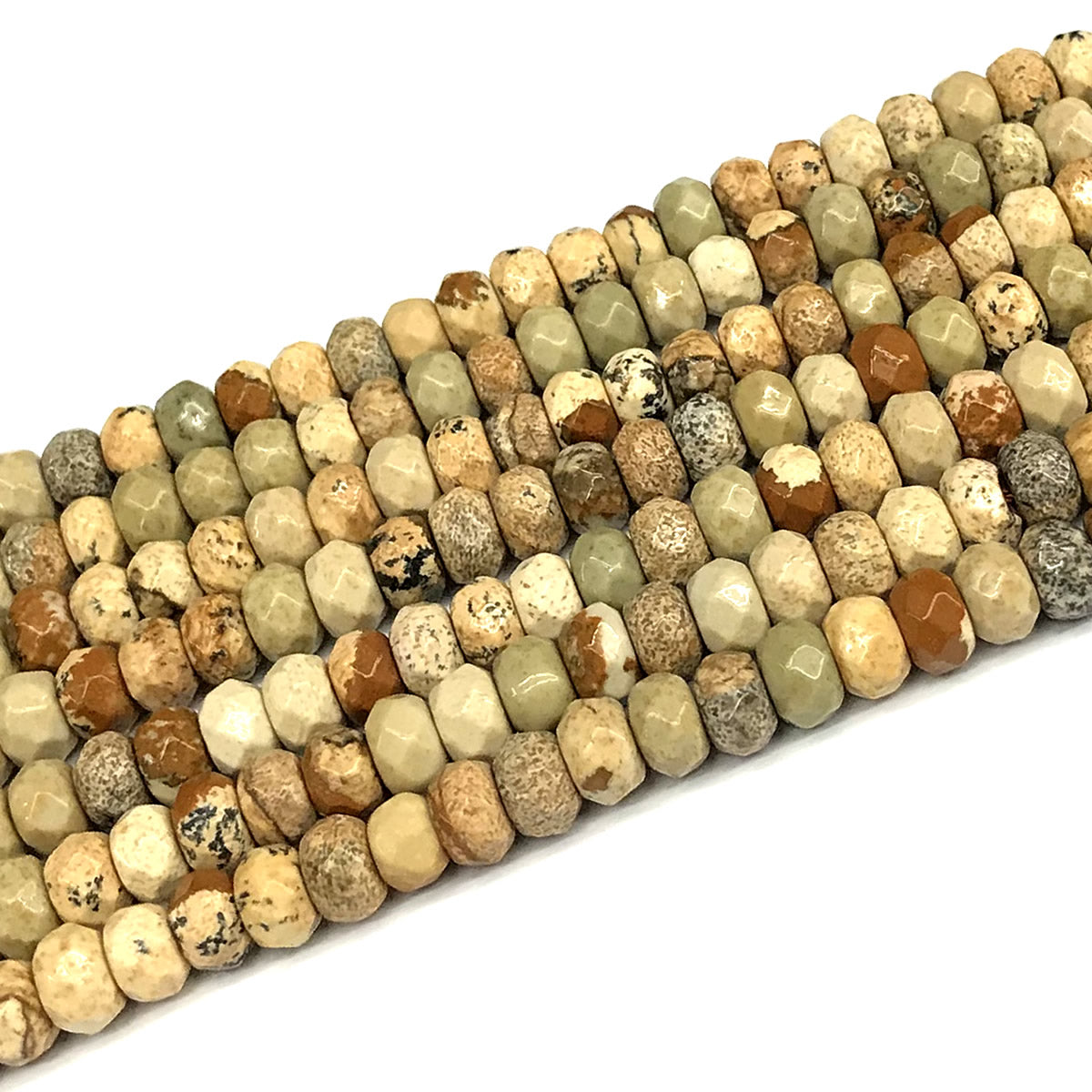 CRB158 Picture Jasper Beads Faceted Rondelle 5x8mm 15" Strand