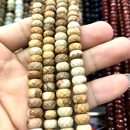 CRB158 Picture Jasper Beads Faceted Rondelle 5x8mm 15" Strand