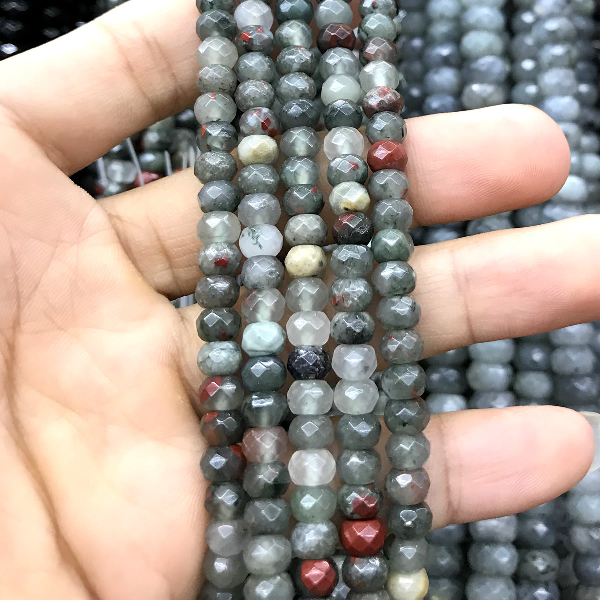 CRB163 Blood Jasper Beads Faceted Rondelle 4x6mm 15" Strand