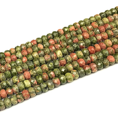 CRB174 Unakite Gemstone Beads Faceted Rondelle 4x6mm 15" Strand