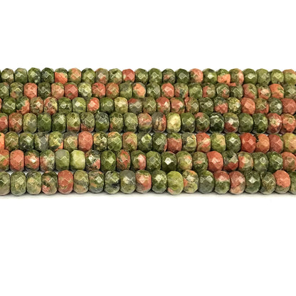 CRB174 Unakite Gemstone Beads Faceted Rondelle 4x6mm 15" Strand