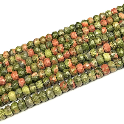 CRB175 Unakite Gemstone Beads Faceted Rondelle 5x8mm 15" Strand