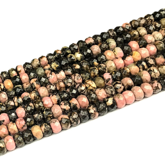 CRB182 Rhodonite Gemstone Beads Faceted Rondelle 4x6mm 15" Strand