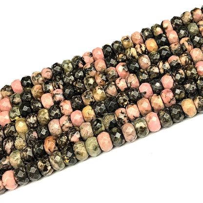 CRB183 Rhodonite Gemstone Beads Faceted Rondelle 5x8mm 15" Strand