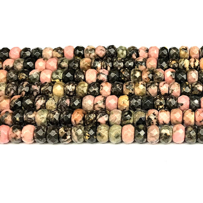 CRB183 Rhodonite Gemstone Beads Faceted Rondelle 5x8mm 15" Strand