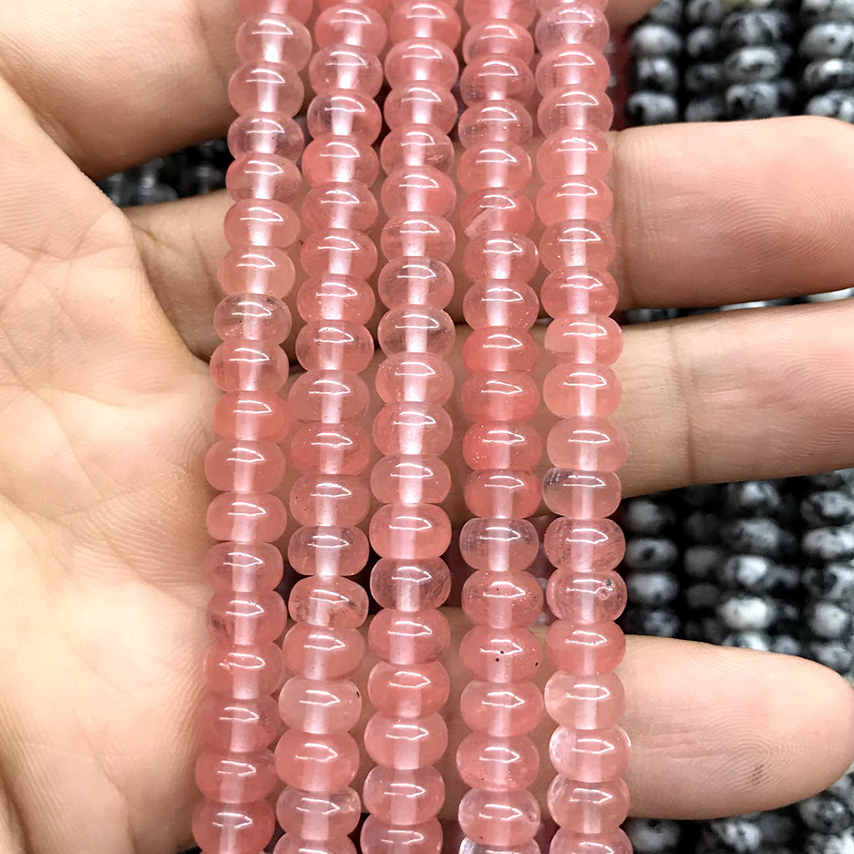 CRB200 Cherry Quartz Beads Smooth Rondelle 4x6mm 15" Strand