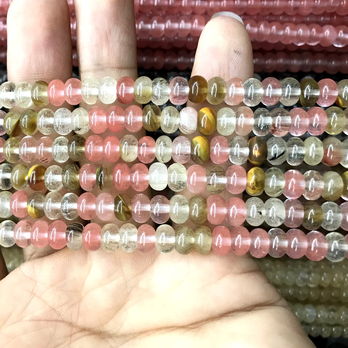 CRB201 Volcano Cherry Quartz Beads Smooth Rondelle 4x6mm 15" Strand