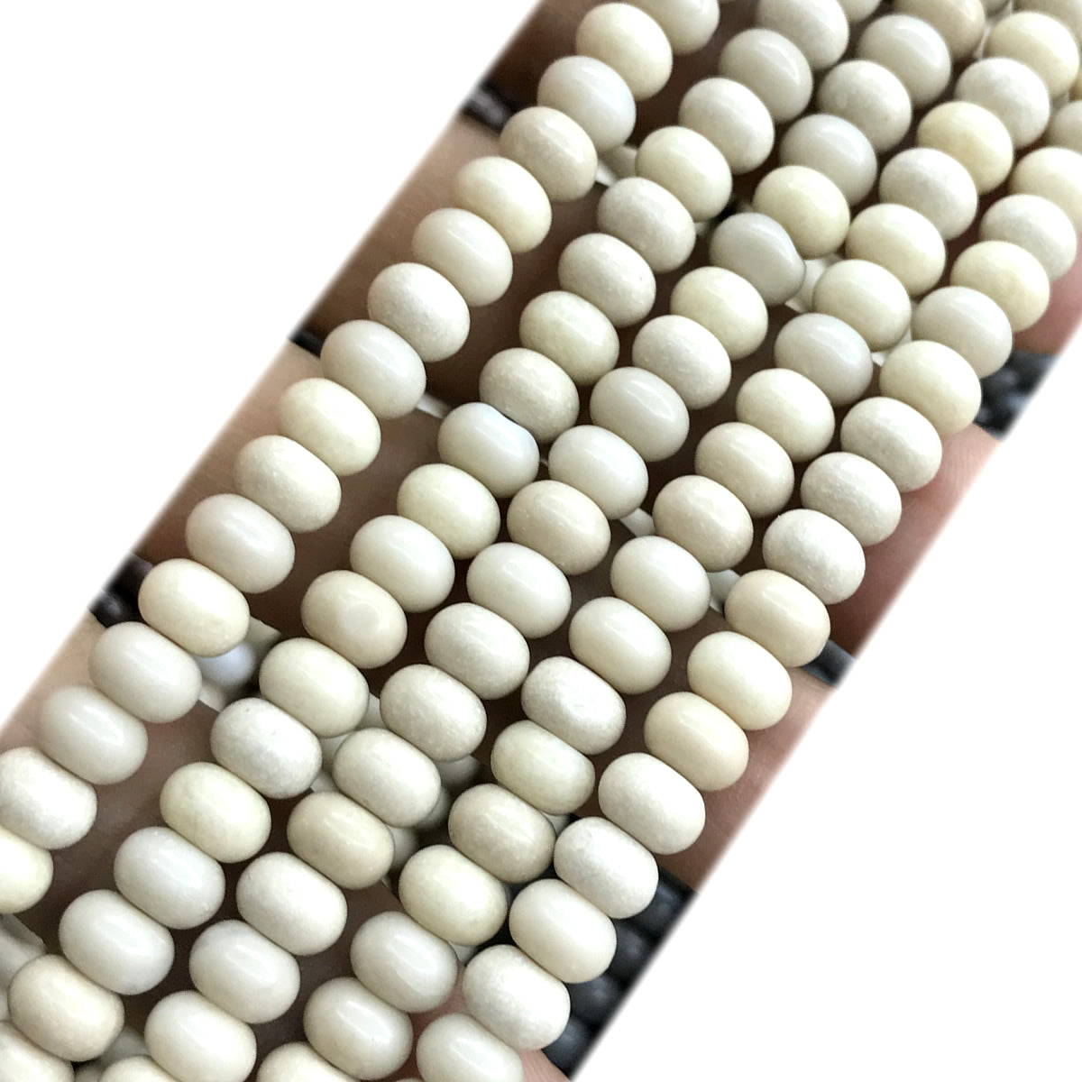 CRB206 White Fossil Jasper Beads Smooth Rondelle 4x6mm 15" Strand