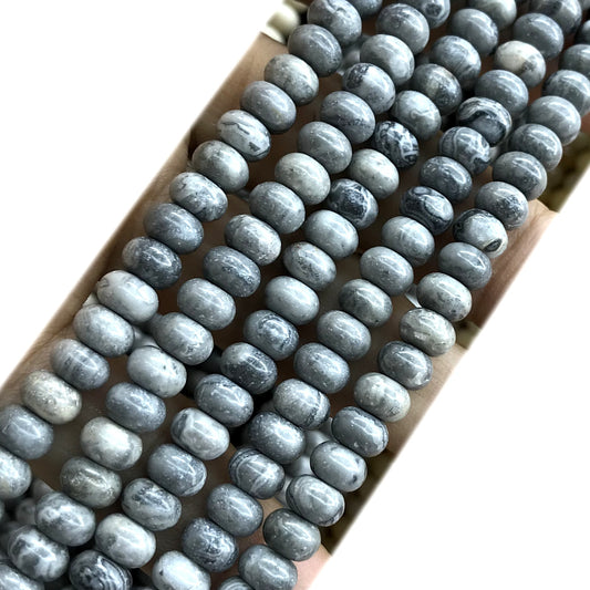 CRB207 Grey Picture Jasper Beads Smooth Rondelle 4x6mm 15" Strand