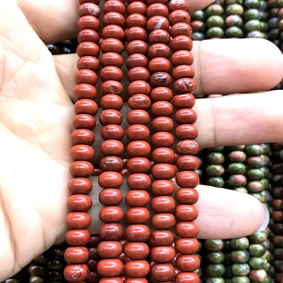 CRB211 Red Jasper Beads Smooth Rondelle 4x6mm 15" Strand