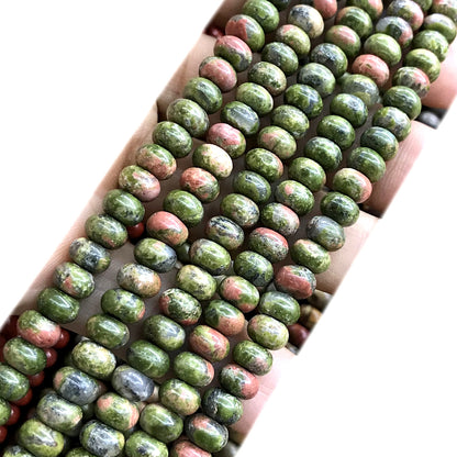 CRB218 Unakite Gemstone Beads Smooth Rondelle 4x6mm 15" Strand