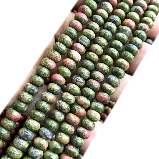 CRB218 Unakite Gemstone Beads Smooth Rondelle 4x6mm 15" Strand