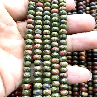 CRB218 Unakite Gemstone Beads Smooth Rondelle 4x6mm 15" Strand