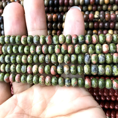 CRB218 Unakite Gemstone Beads Smooth Rondelle 4x6mm 15" Strand