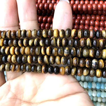 CRB219 Yellow Tiger Eye Beads Smooth Rondelle 4x6mm 15" Strand