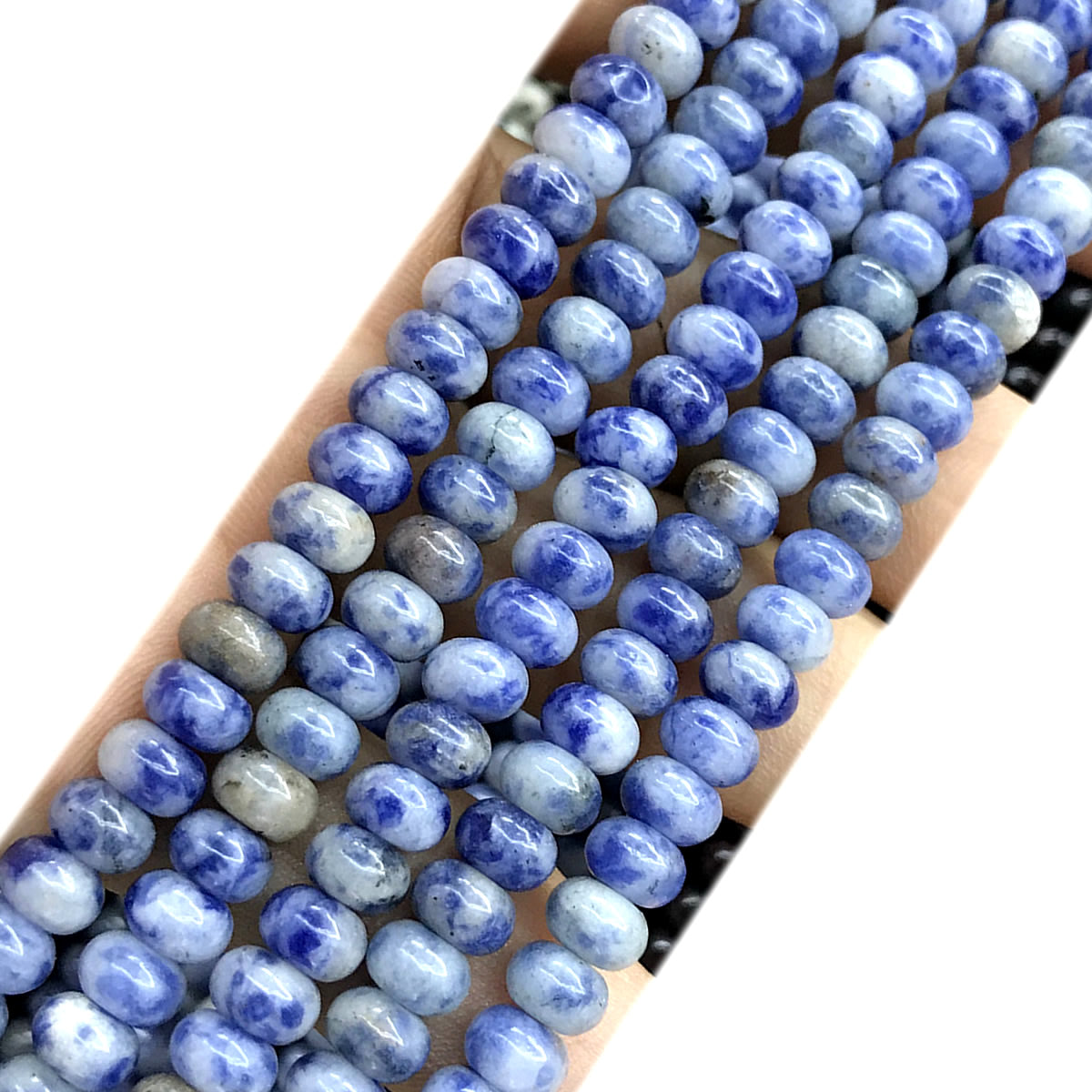 CRB220 Blue Spot Stone Beads Smooth Rondelle 4x6mm 15" Strand