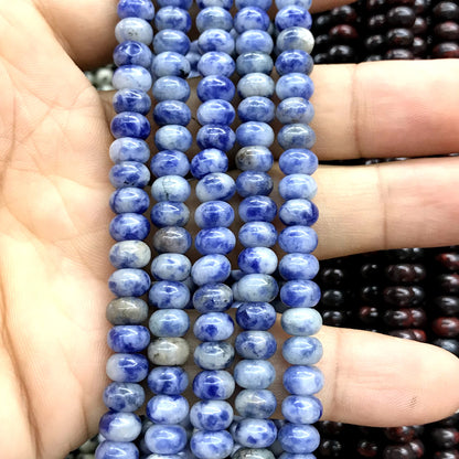 CRB220 Blue Spot Stone Beads Smooth Rondelle 4x6mm 15" Strand