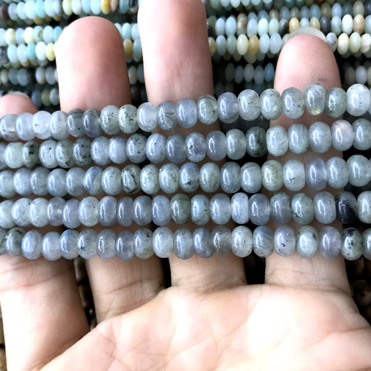 CRB221 Labradorite Beads Smooth Rondelle 4x6mm 15" Strand