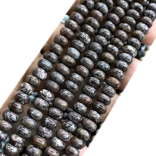 CRB223 Chinese Snowflake Obsidian Beads Smooth Rondelle 4x6mm 15" Strand