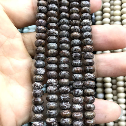 CRB223 Chinese Snowflake Obsidian Beads Smooth Rondelle 4x6mm 15" Strand