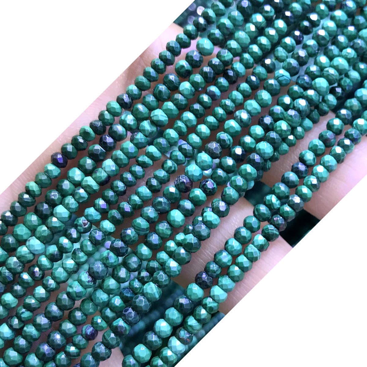 CRB23 Malachite Gemstone Beads Faceted Rondelle 2x3mm 15" Strand