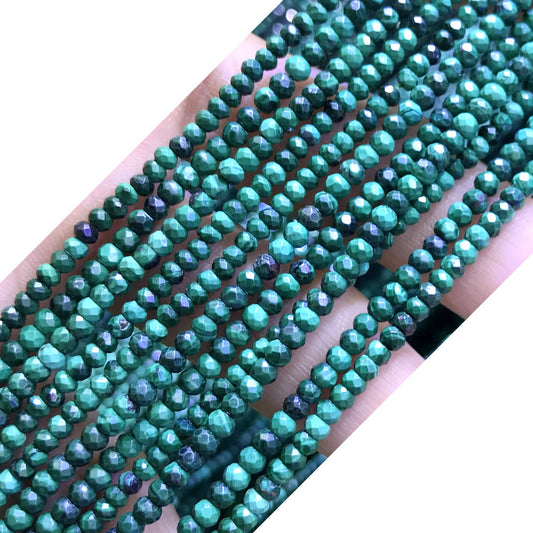 CRB23 Malachite Gemstone Beads Faceted Rondelle 2x3mm 15" Strand