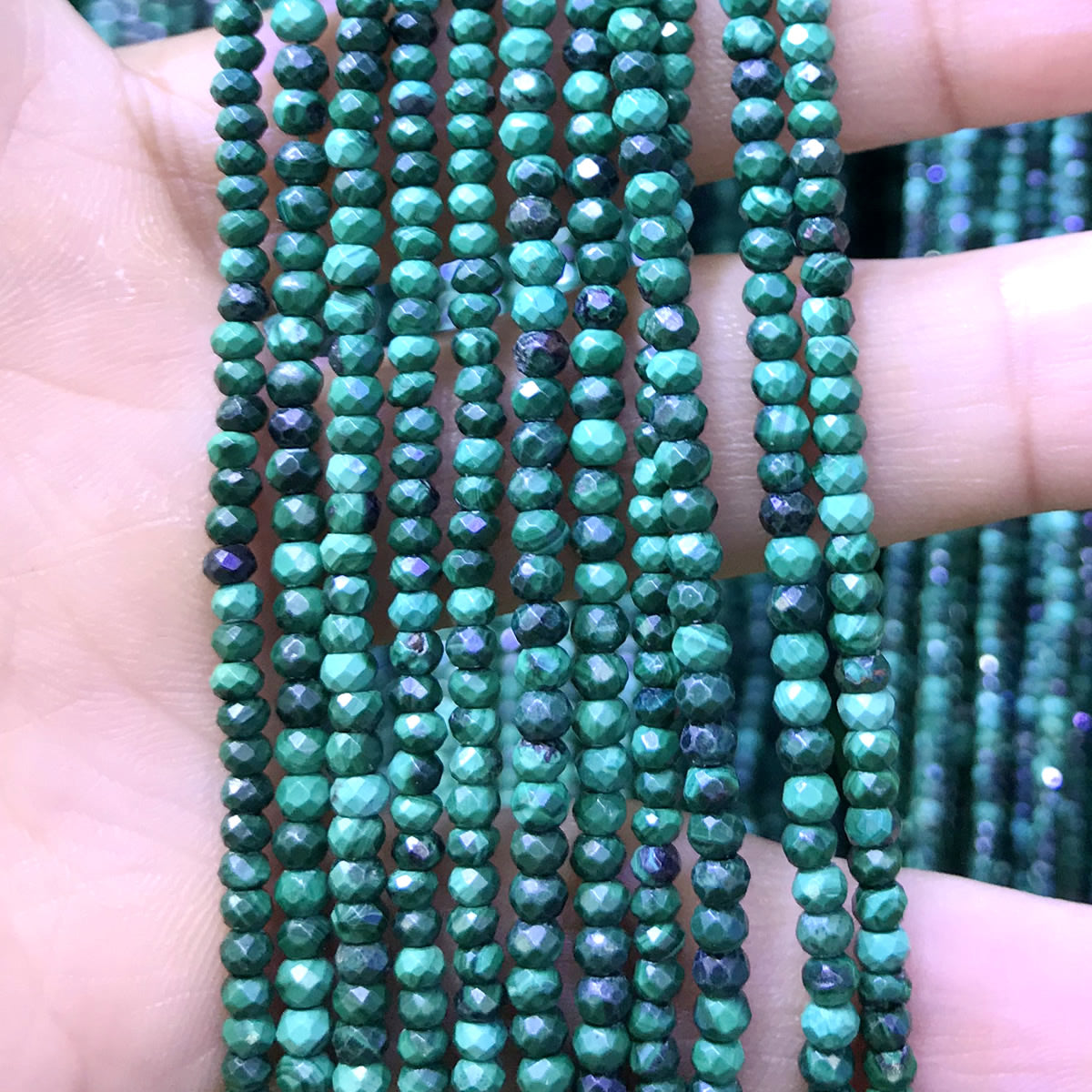 CRB23 Malachite Gemstone Beads Faceted Rondelle 2x3mm 15" Strand