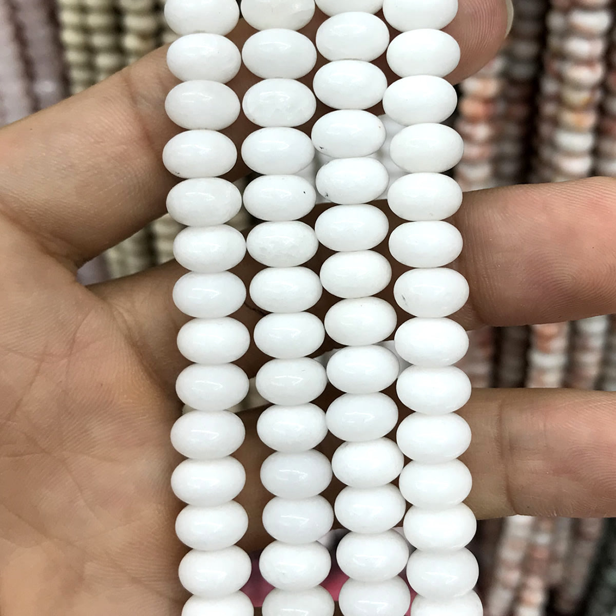 CRB230 White Porcelain Beads Smooth Rondelle 5x8mm 15" Strand