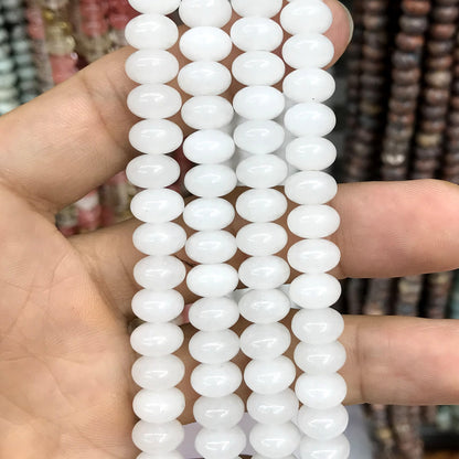 CRB231 White Jade Beads Smooth Rondelle 5x8mm 15" Strand