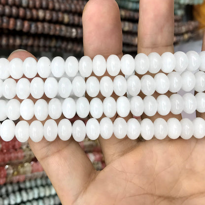 CRB231 White Jade Beads Smooth Rondelle 5x8mm 15" Strand