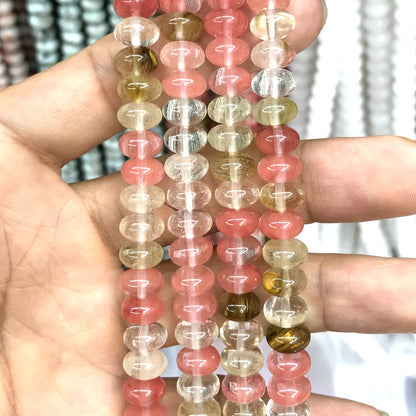 CRB232 Volcano Cherry Quartz Beads Smooth Rondelle 5x8mm 15" Strand