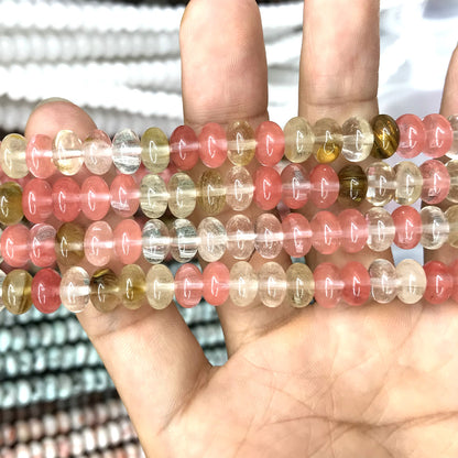 CRB232 Volcano Cherry Quartz Beads Smooth Rondelle 5x8mm 15" Strand