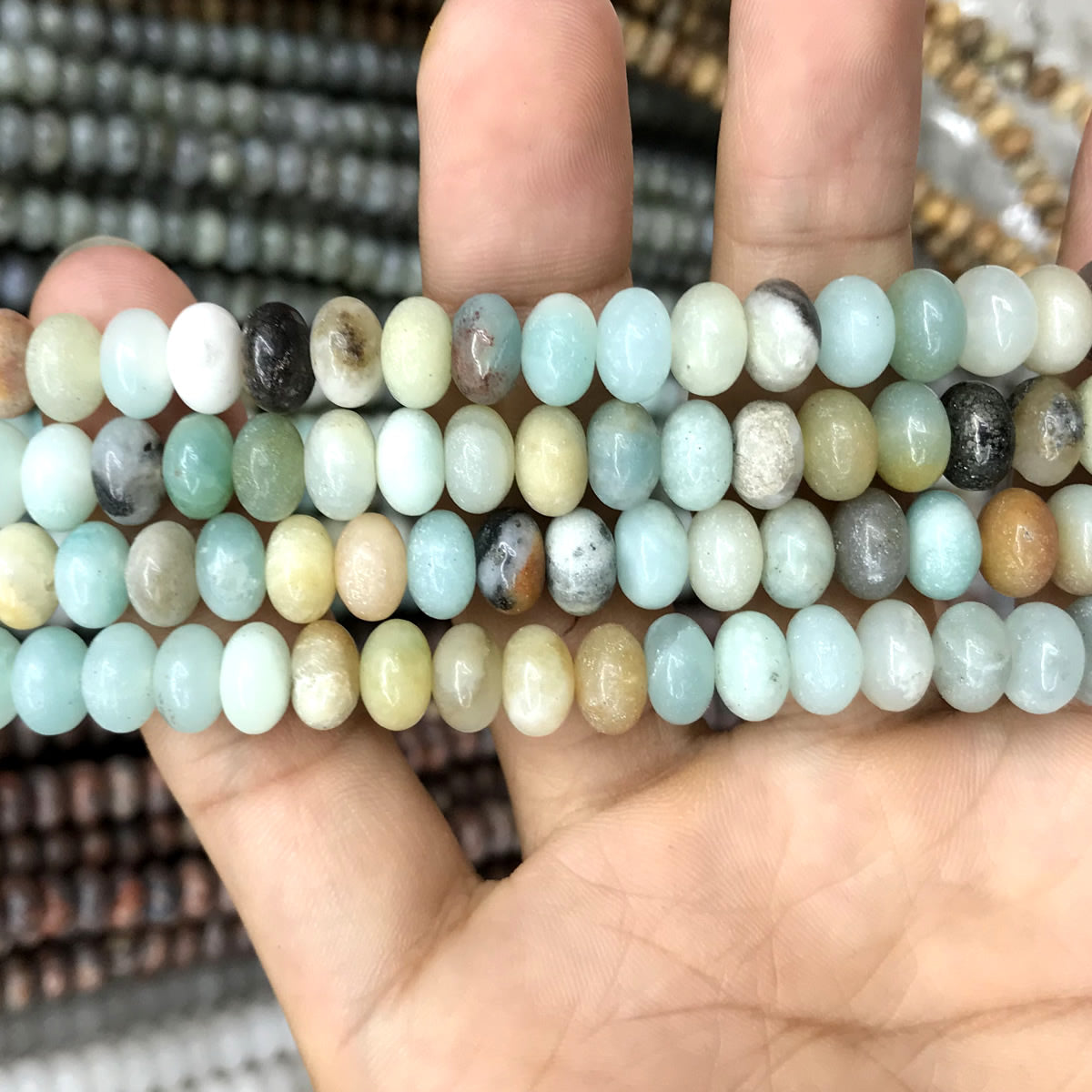 CRB233 Colorful Amazonite Beads Smooth Rondelle 5x8mm 15" Strand