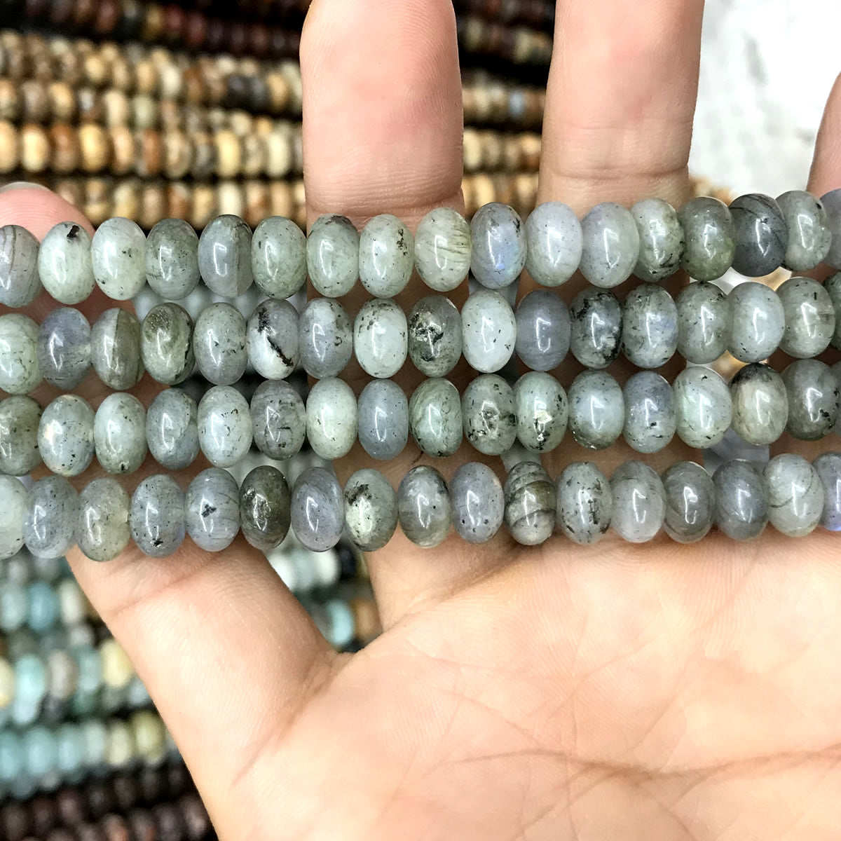 CRB234 Labradorite Beads Smooth Rondelle 5x8mm 15" Strand