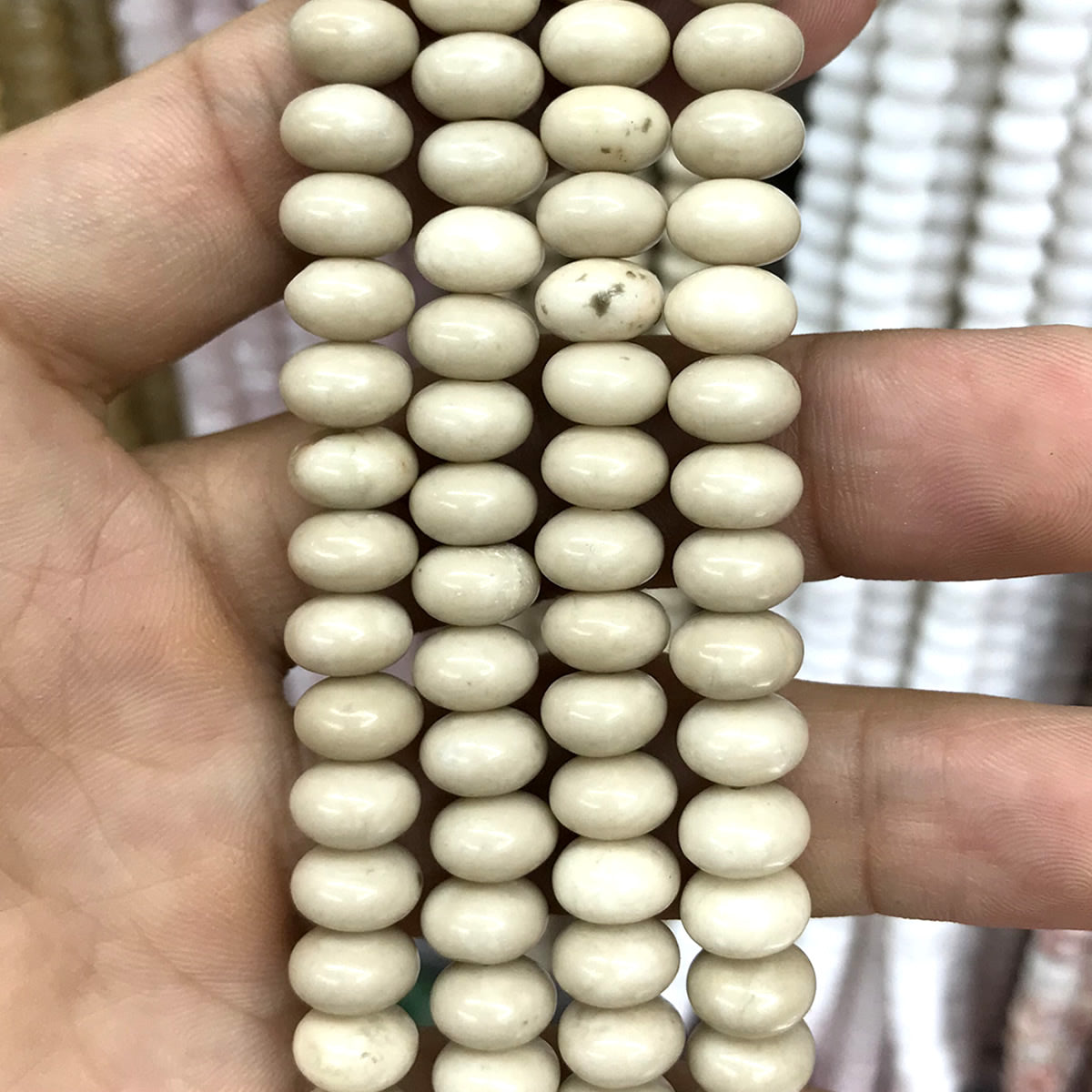 CRB235 White Fossil Jasper Beads Smooth Rondelle 5x8mm 15" Strand