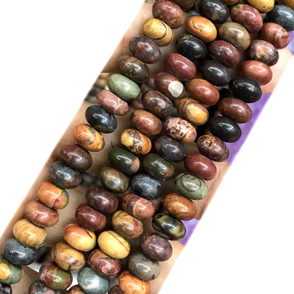 CRB237 Picasso Jasper Beads Smooth Rondelle 5x8mm 15" Strand