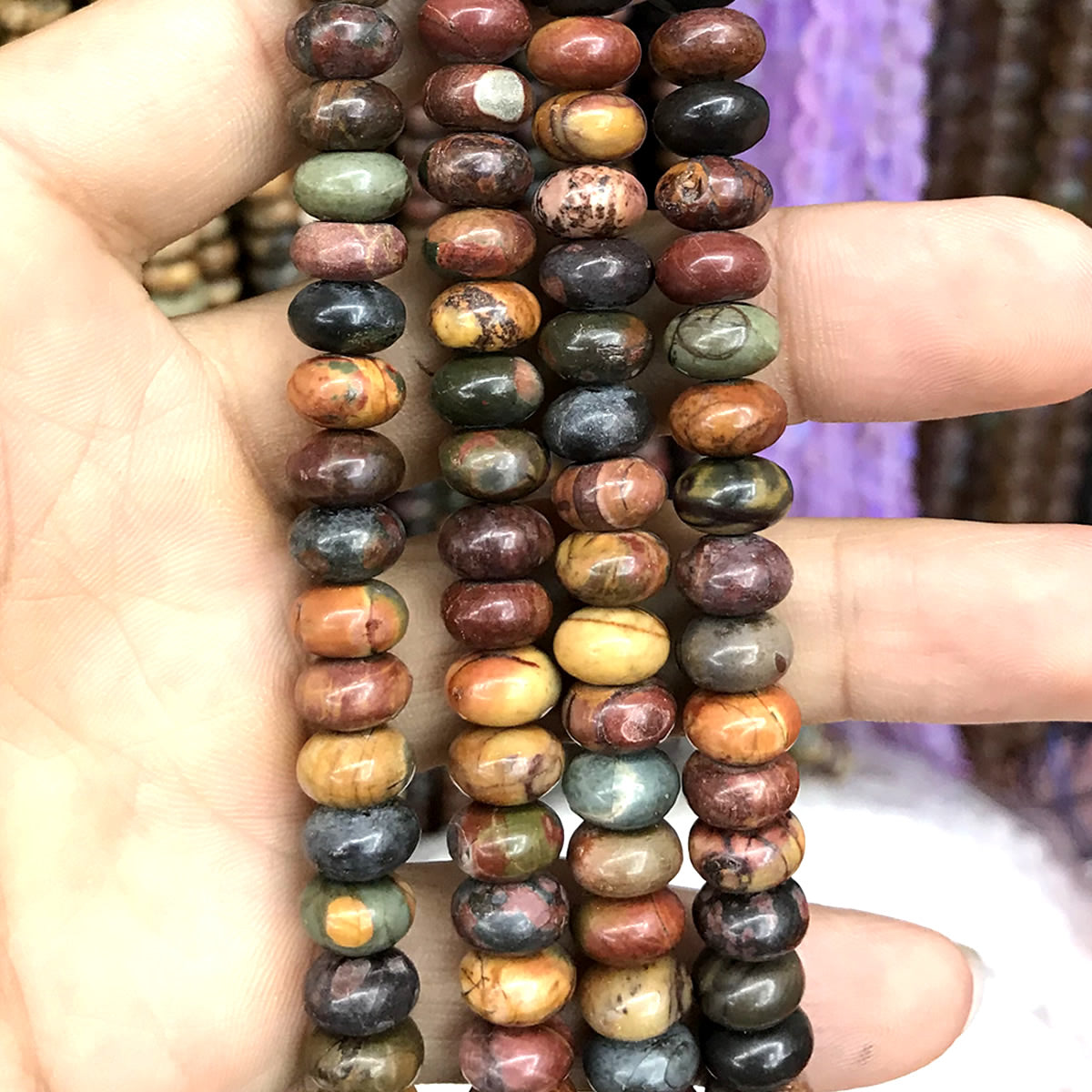 CRB237 Picasso Jasper Beads Smooth Rondelle 5x8mm 15" Strand