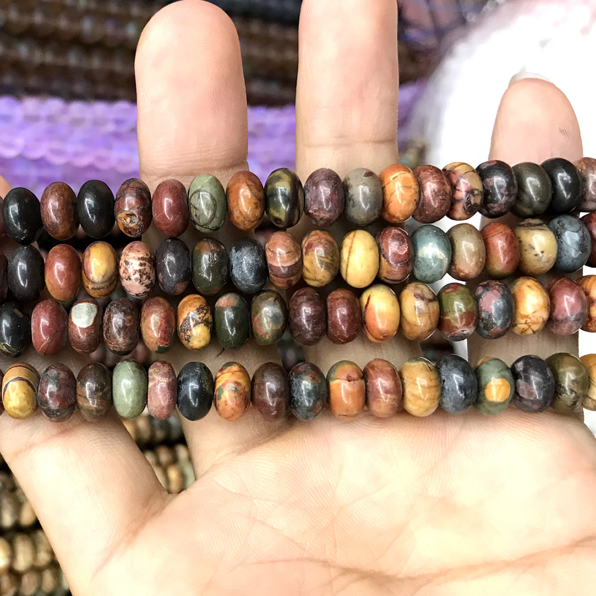 CRB237 Picasso Jasper Beads Smooth Rondelle 5x8mm 15" Strand