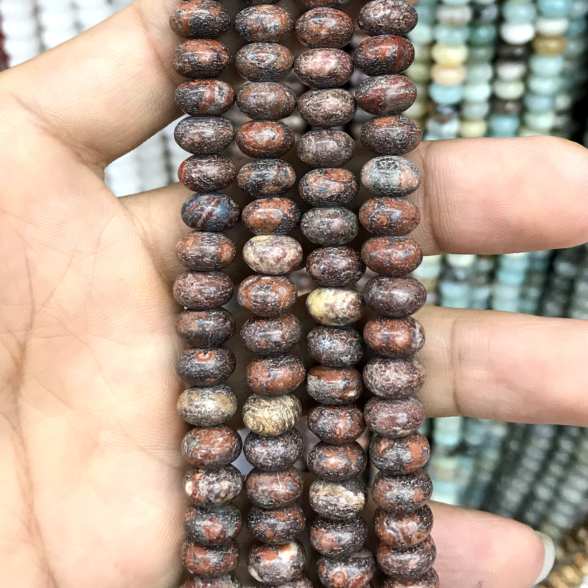 CRB240 Leopard Skin Jasper Beads Smooth Rondelle 5x8mm 15" Strand