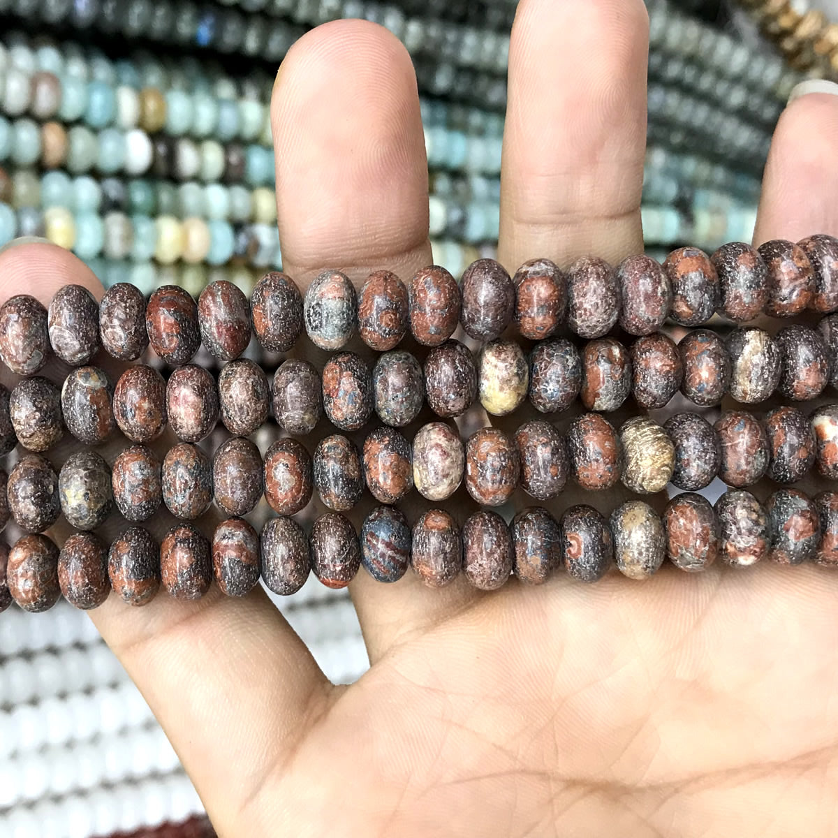 CRB240 Leopard Skin Jasper Beads Smooth Rondelle 5x8mm 15" Strand