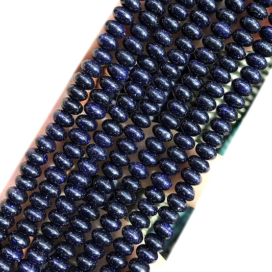 CRB254 Blue Goldstone Beads Smooth Rondelle 4x6mm 15" Strand