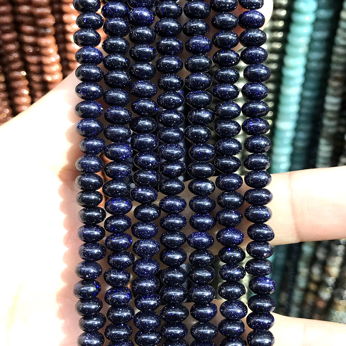 CRB254 Blue Goldstone Beads Smooth Rondelle 4x6mm 15" Strand