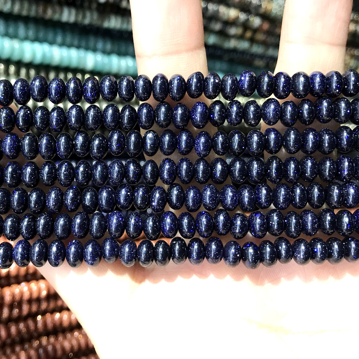 CRB254 Blue Goldstone Beads Smooth Rondelle 4x6mm 15" Strand