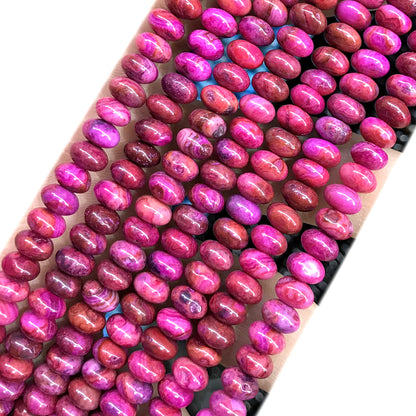 CRB258 Fuchsia Crazy Lace Agate Beads Smooth Rondelle 4x6mm 15" Strand