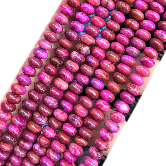 CRB258 Fuchsia Crazy Lace Agate Beads Smooth Rondelle 4x6mm 15" Strand