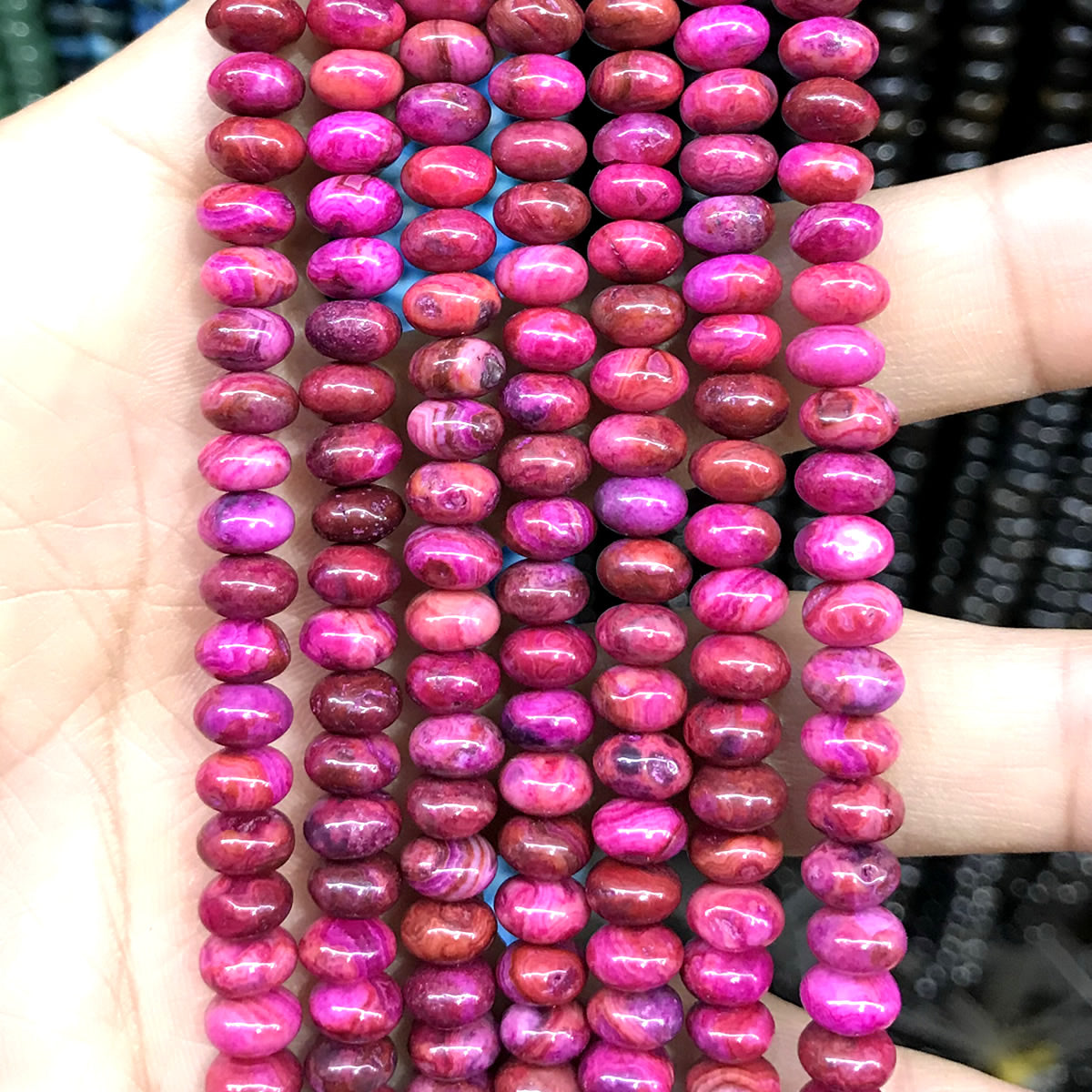 CRB258 Fuchsia Crazy Lace Agate Beads Smooth Rondelle 4x6mm 15" Strand